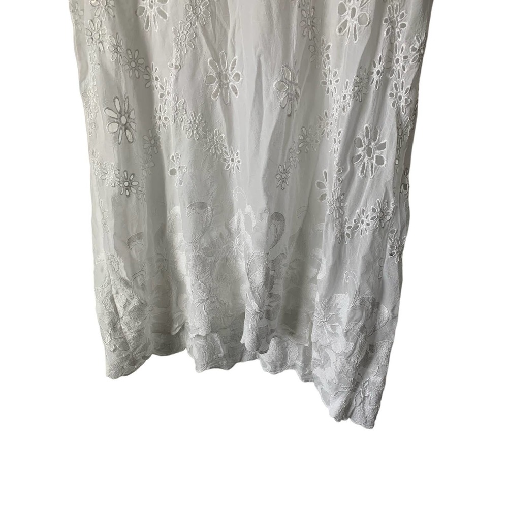 Johnny Was Embroidered White Short Sleeve Tunic Top Shirt, size L - Picture 5 of 7